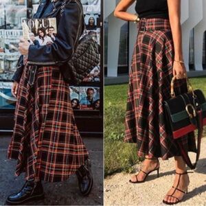 Zara Red and Black Plaid A-Line Skirt